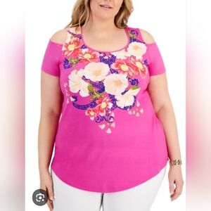 4‎ For $20 JM Collection Pink Floral Cold Shoulder Top Pit To Pit 23 Plus
